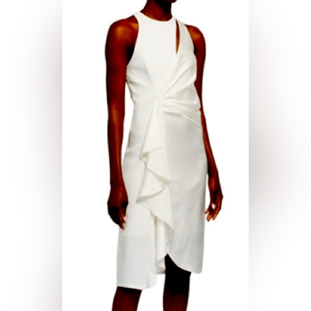 NWT CINQ A SEPT Clemency Drape-Front
Satin Combo White Dress Size 6